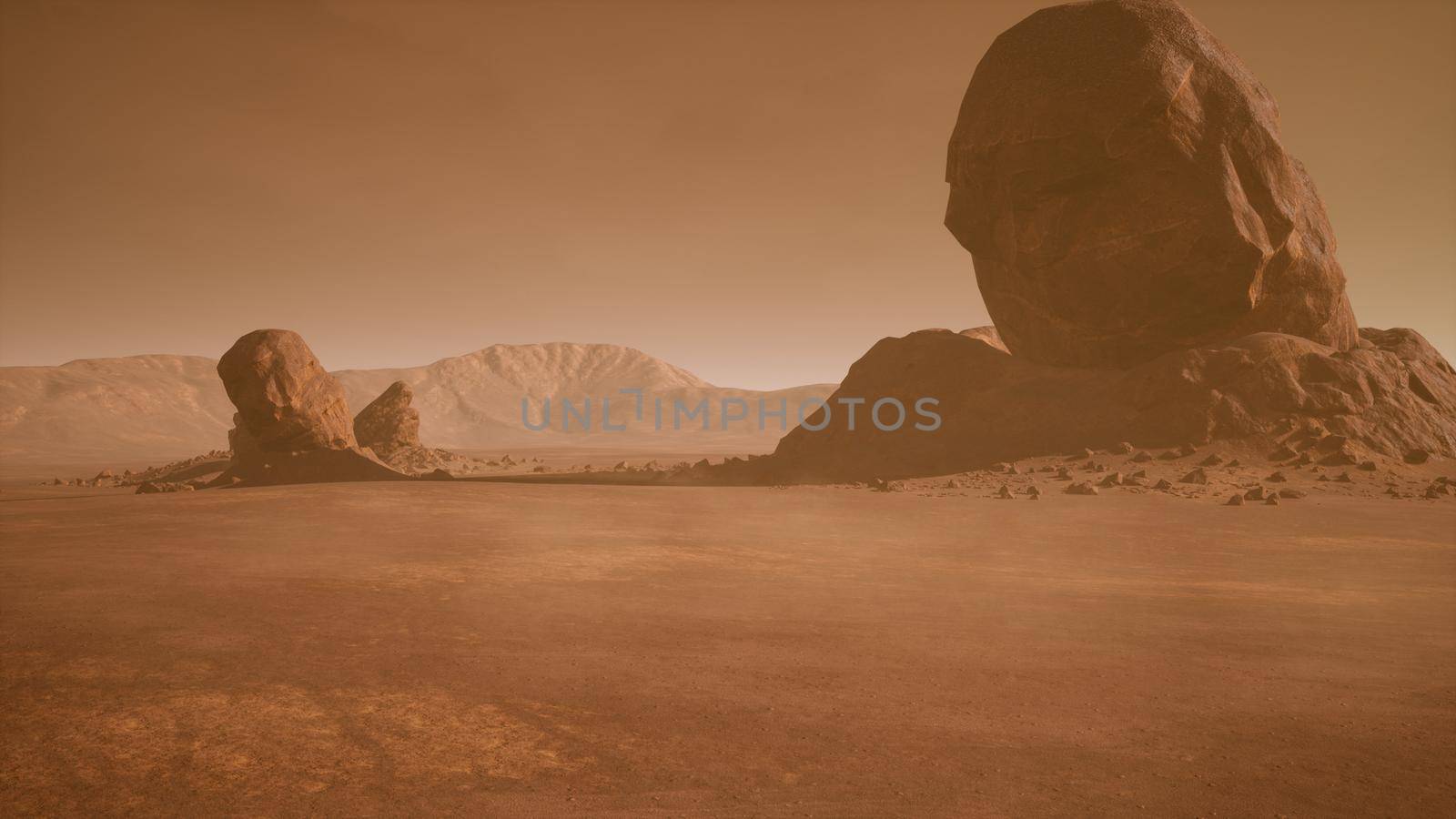 Panoramic landscape on the surface of Mars.