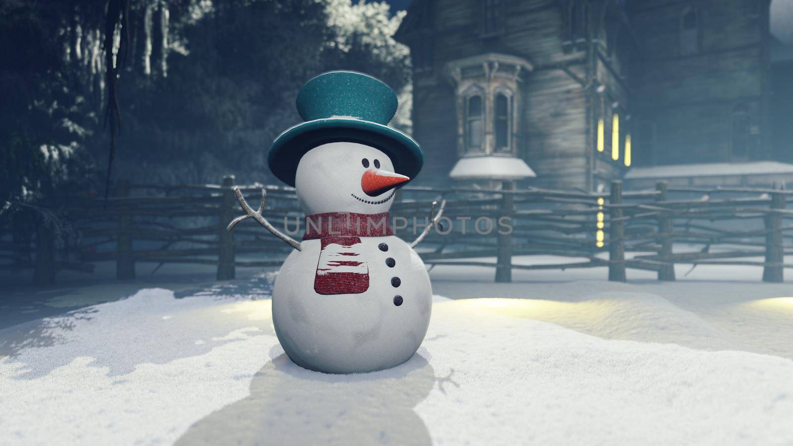 A Christmas Snowman. Christmas and new year 3D rendering. by designprojects