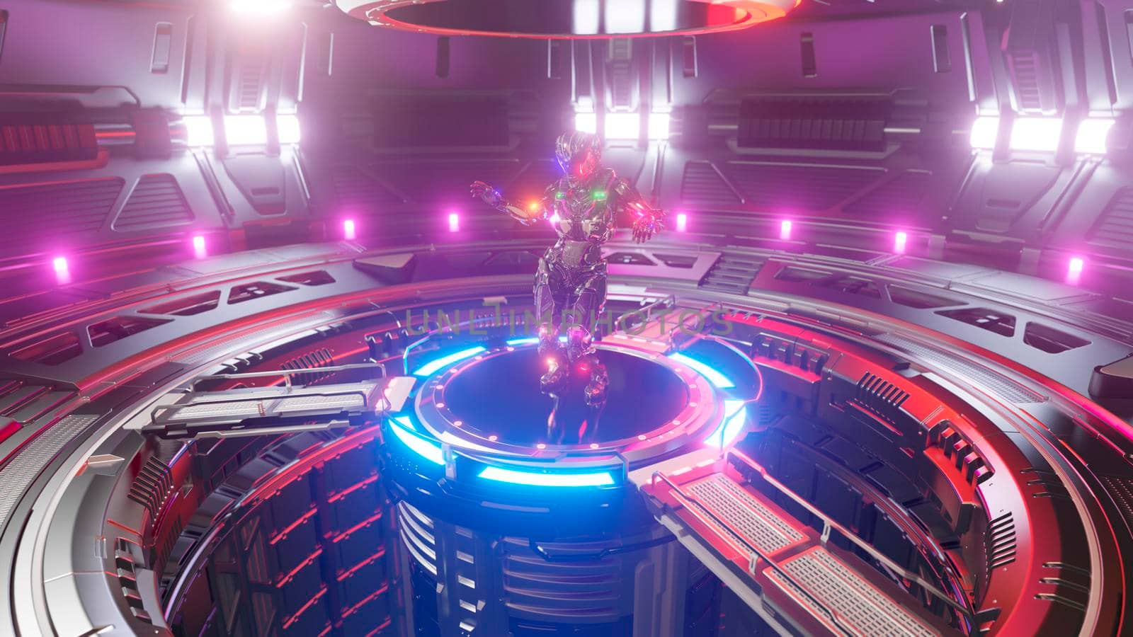 Beautiful cyber girl dancing and moving in neon cyber club. Sci-Fi futuristic cyber dance VJ for background and titles. Dancing in the neon cyberspace.