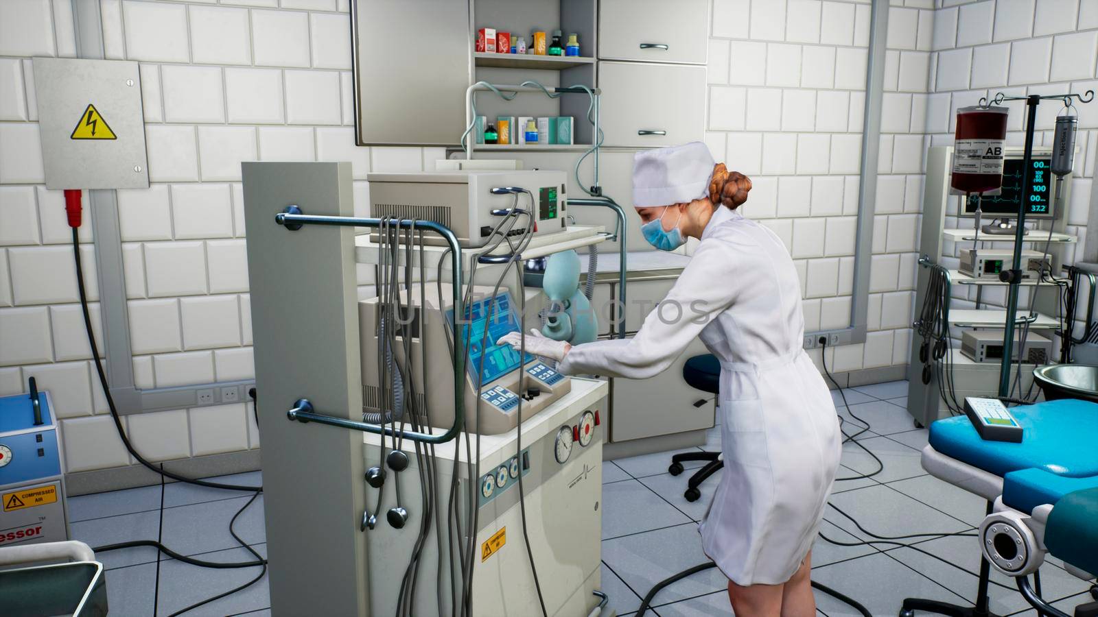 A female medical scientist works with a touchscreen computer in a medical lab. 3D Rendering by designprojects