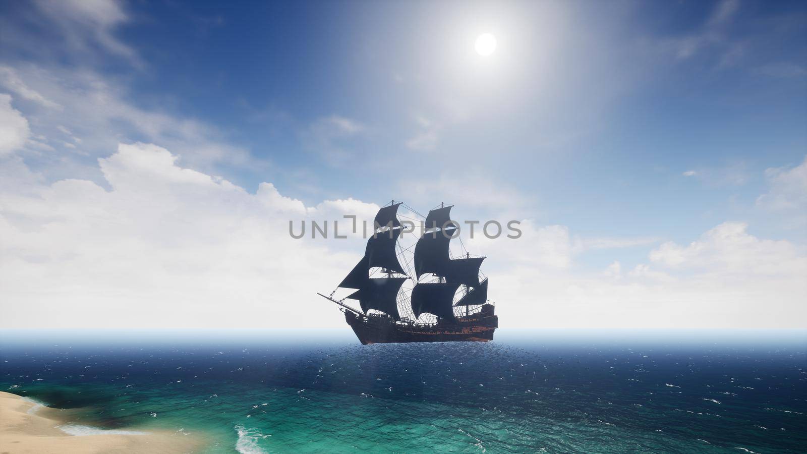 Beautiful pirate ship in the sea.