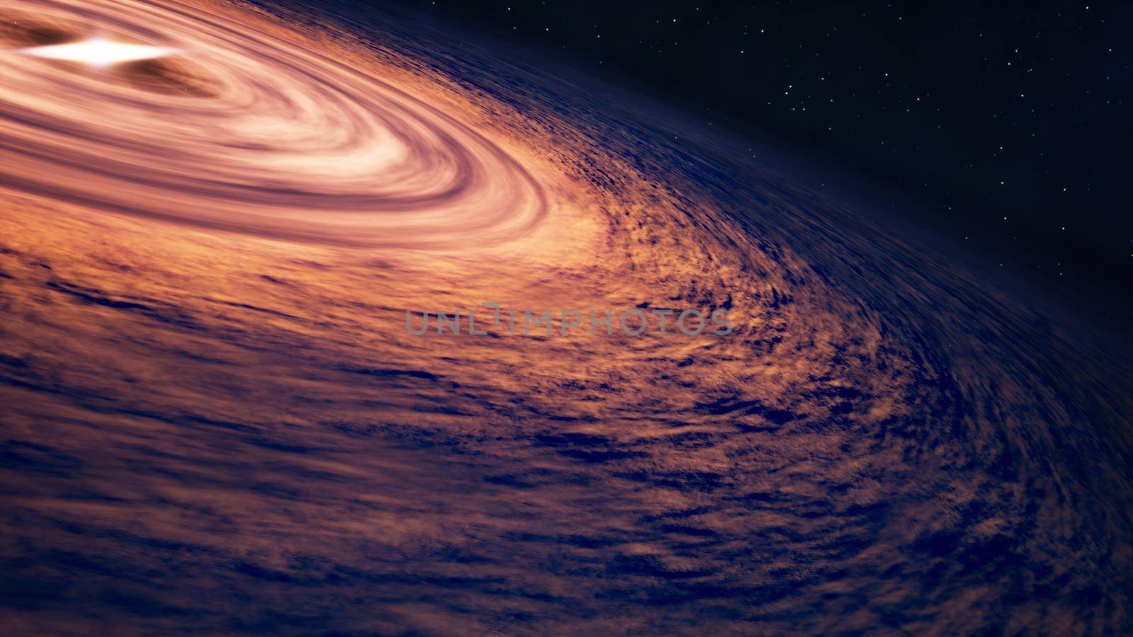 Flying near a Black hole that attracts surrounding objects. 3D Rendering by designprojects