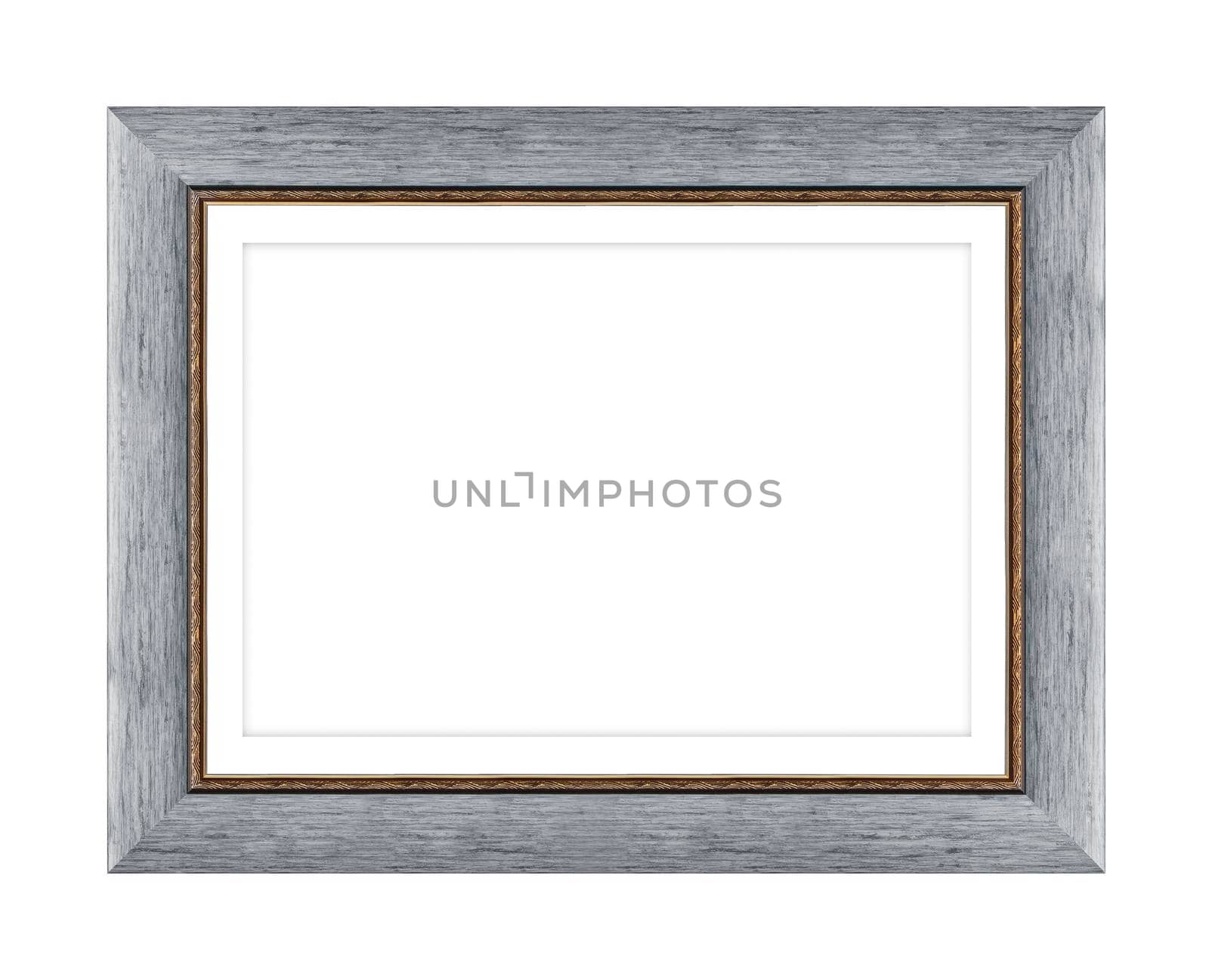 silver wooden frame for picture or photo, frame for a mirror isolated on white background. With clipping path