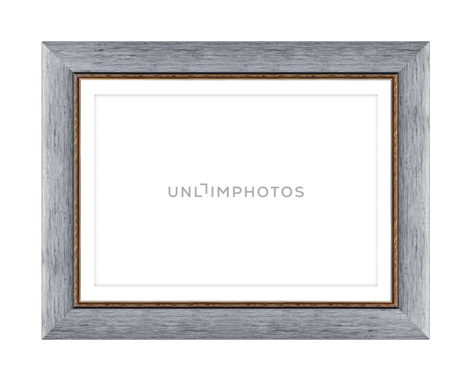 silver wooden frame for picture or photo, frame for a mirror isolated on white background. With clipping path