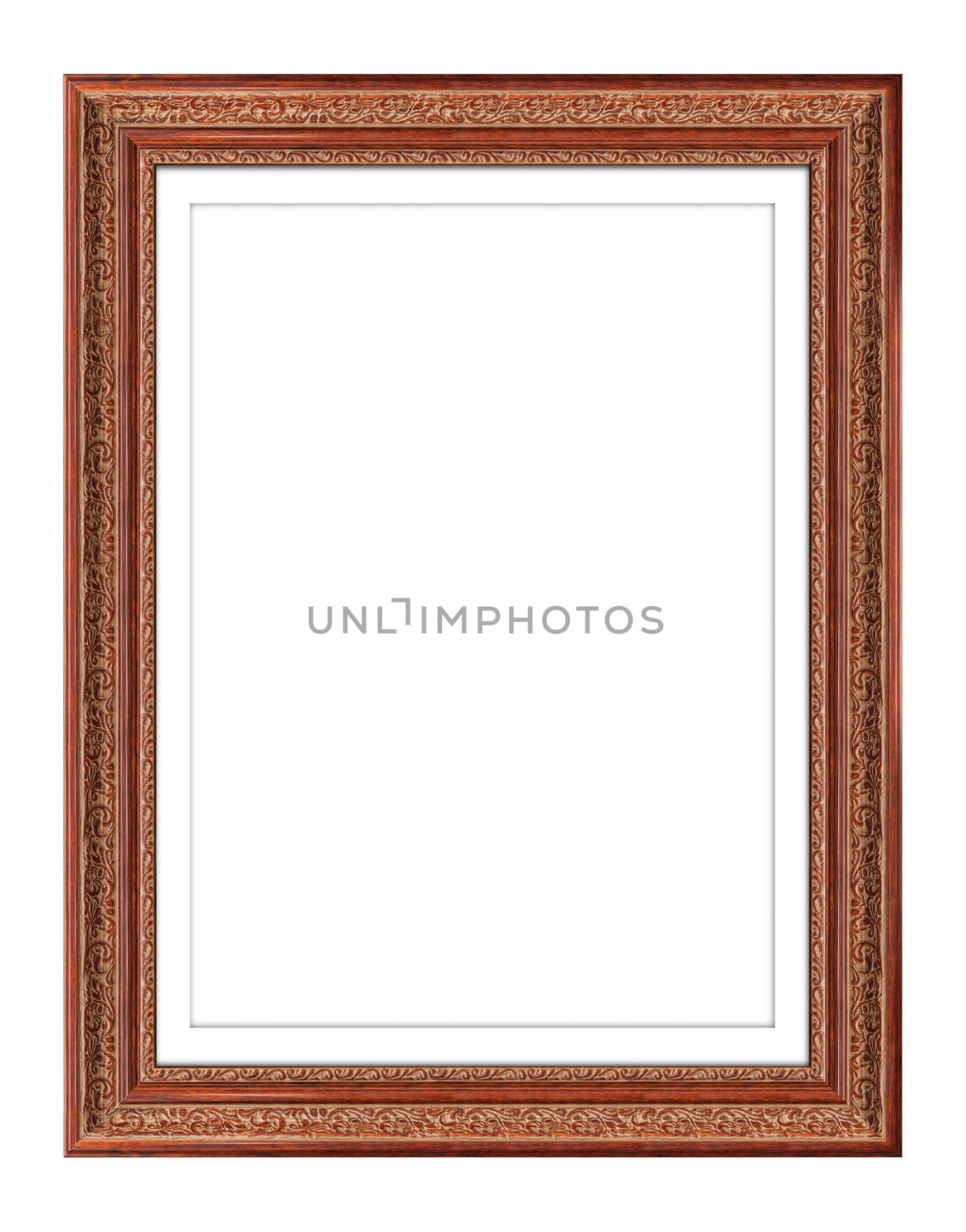 Red wooden frame for picture or photo, frame for a mirror isolated on white background. With clipping path