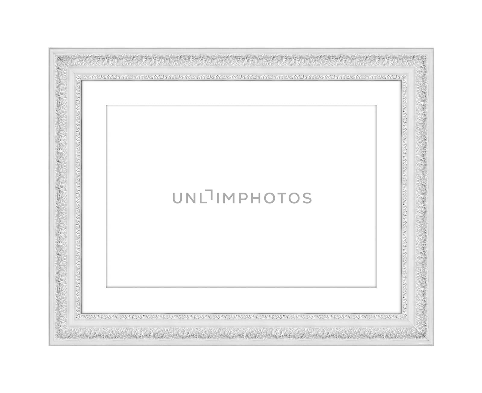 White wooden frame for picture or photo, frame for a mirror isolated on white background. With clipping path