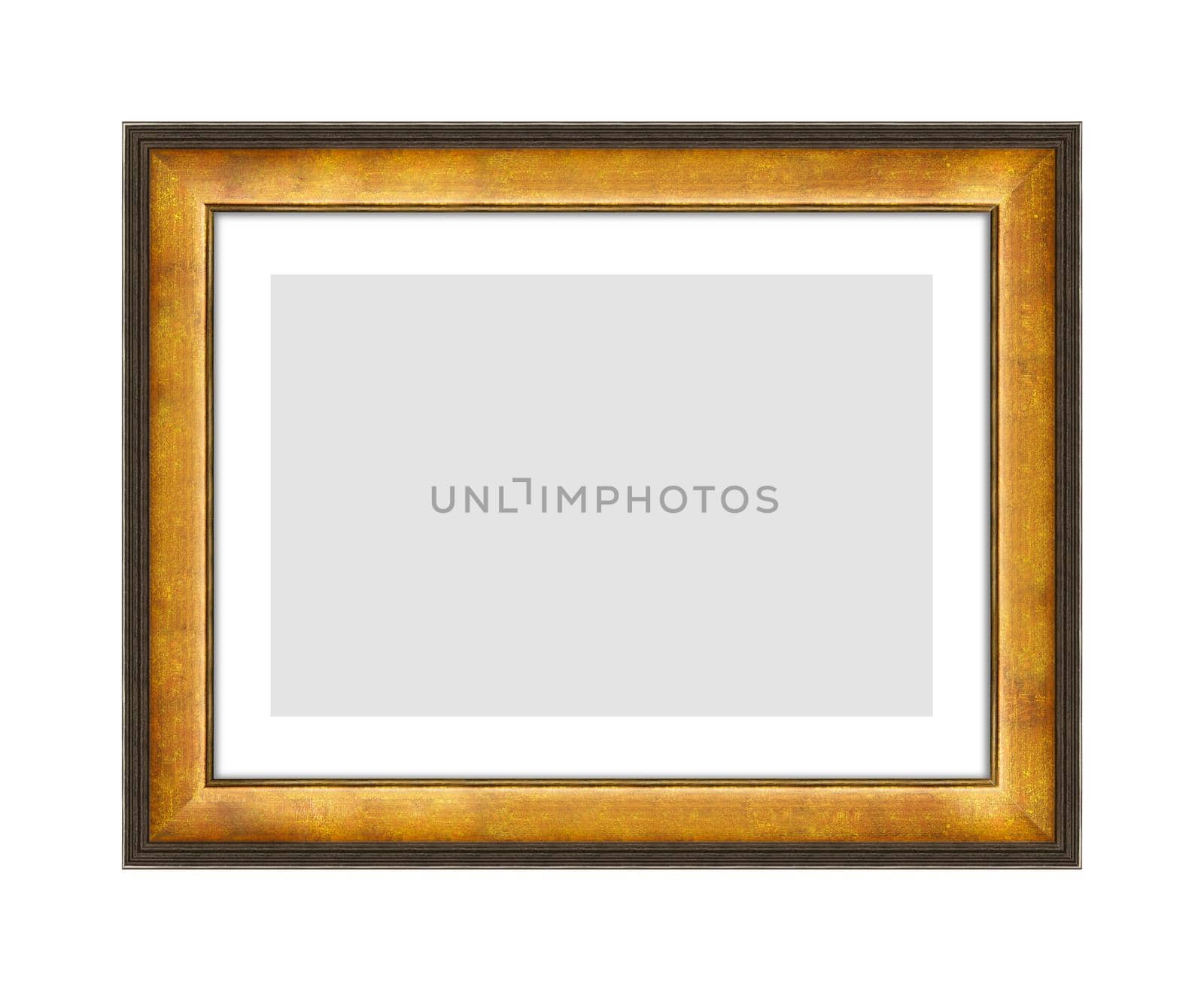 golden wooden frame for picture or photo, frame for a mirror isolated on white background. With clipping path