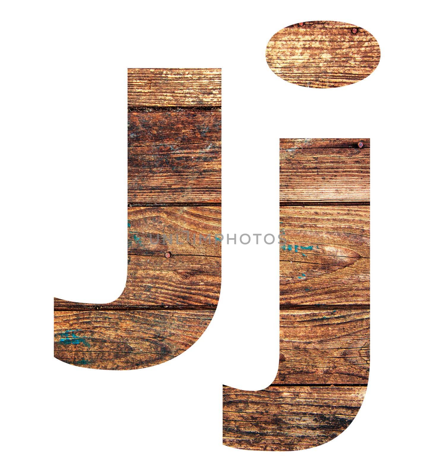 Wooden letters. Letter J. English alphabet isolated on white background. With clipping path