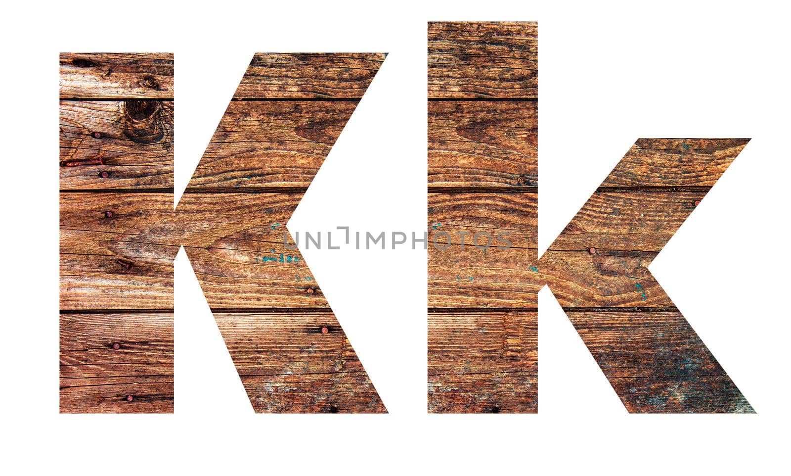 Wooden letters. Letter K. English alphabet isolated on white background. With clipping path