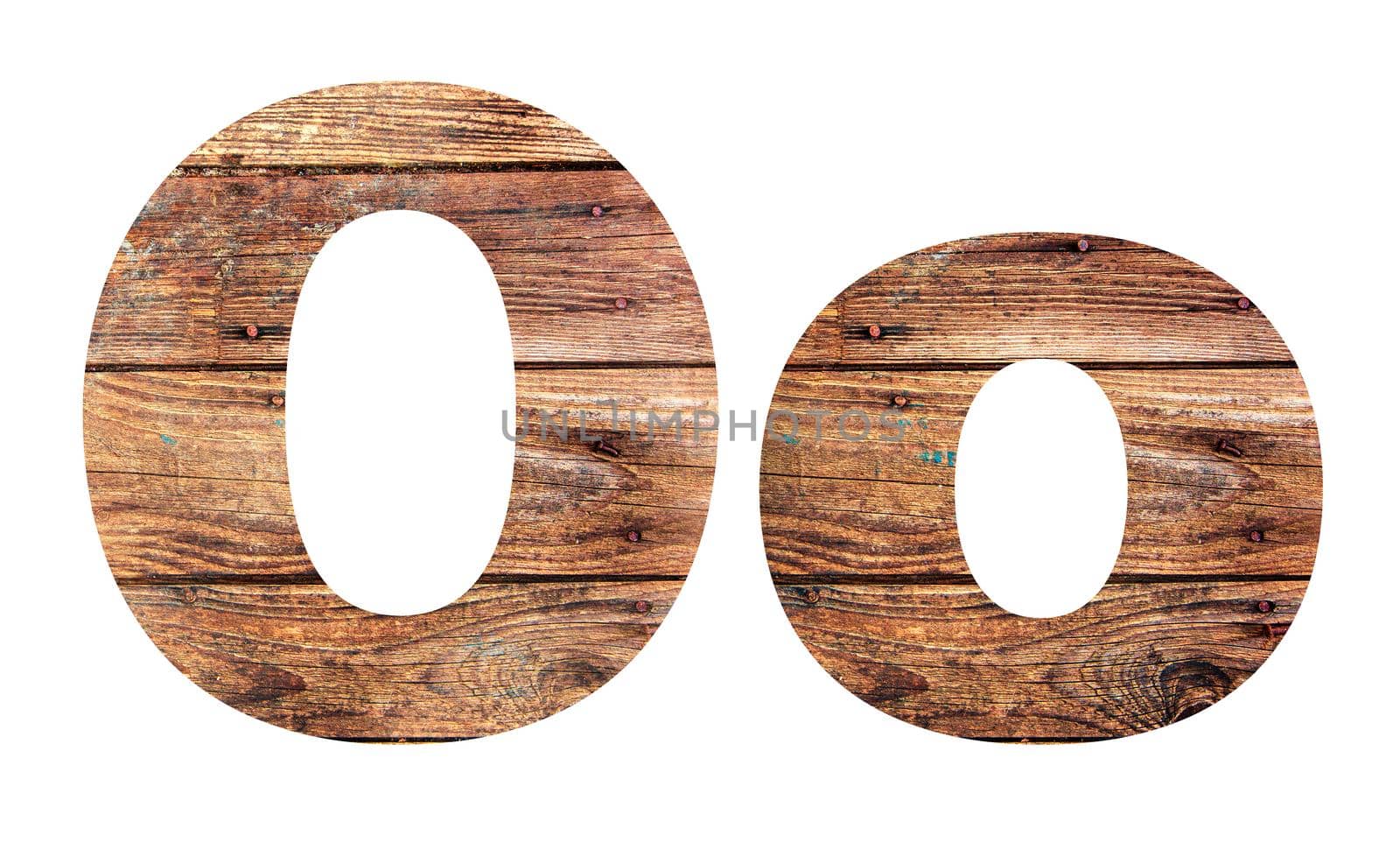 Wooden letters. Letter O. English alphabet isolated on white background. With clipping path