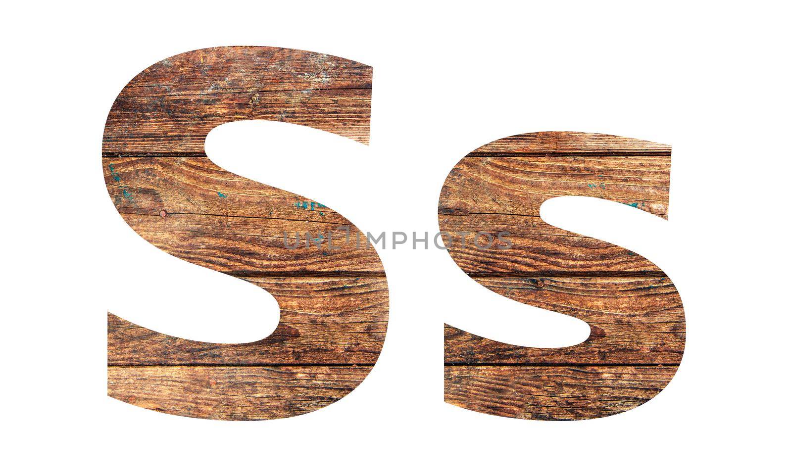 Wooden letters. Letter S. English alphabet isolated on white background. With clipping path