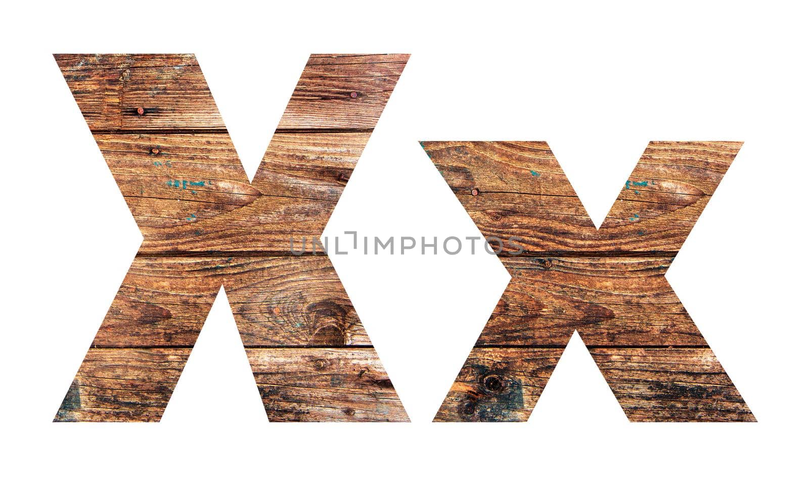 Wooden letters. Letter X. English alphabet isolated on white background. With clipping path
