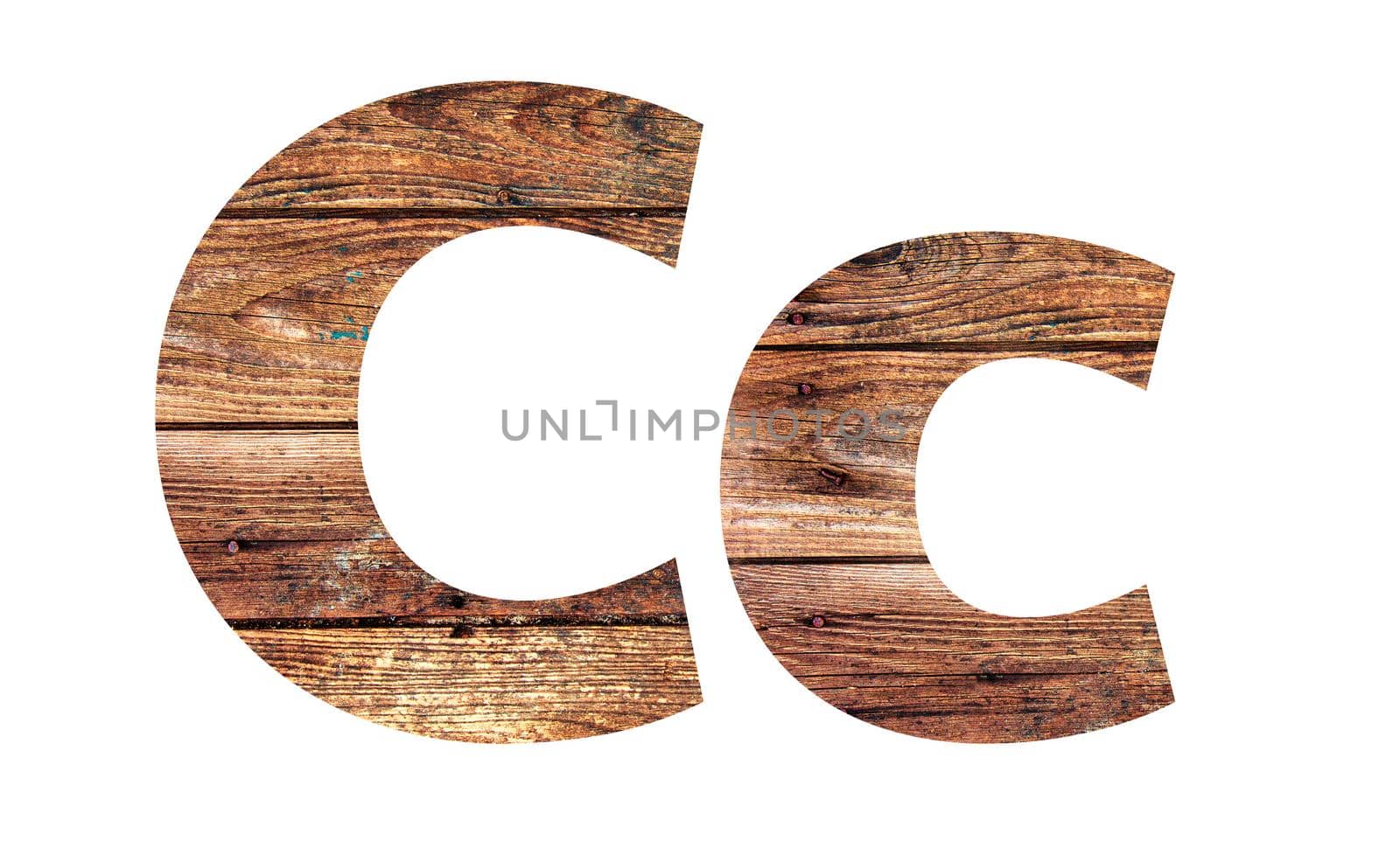 Wooden letters. Letter C. English alphabet isolated on white background. With clipping path