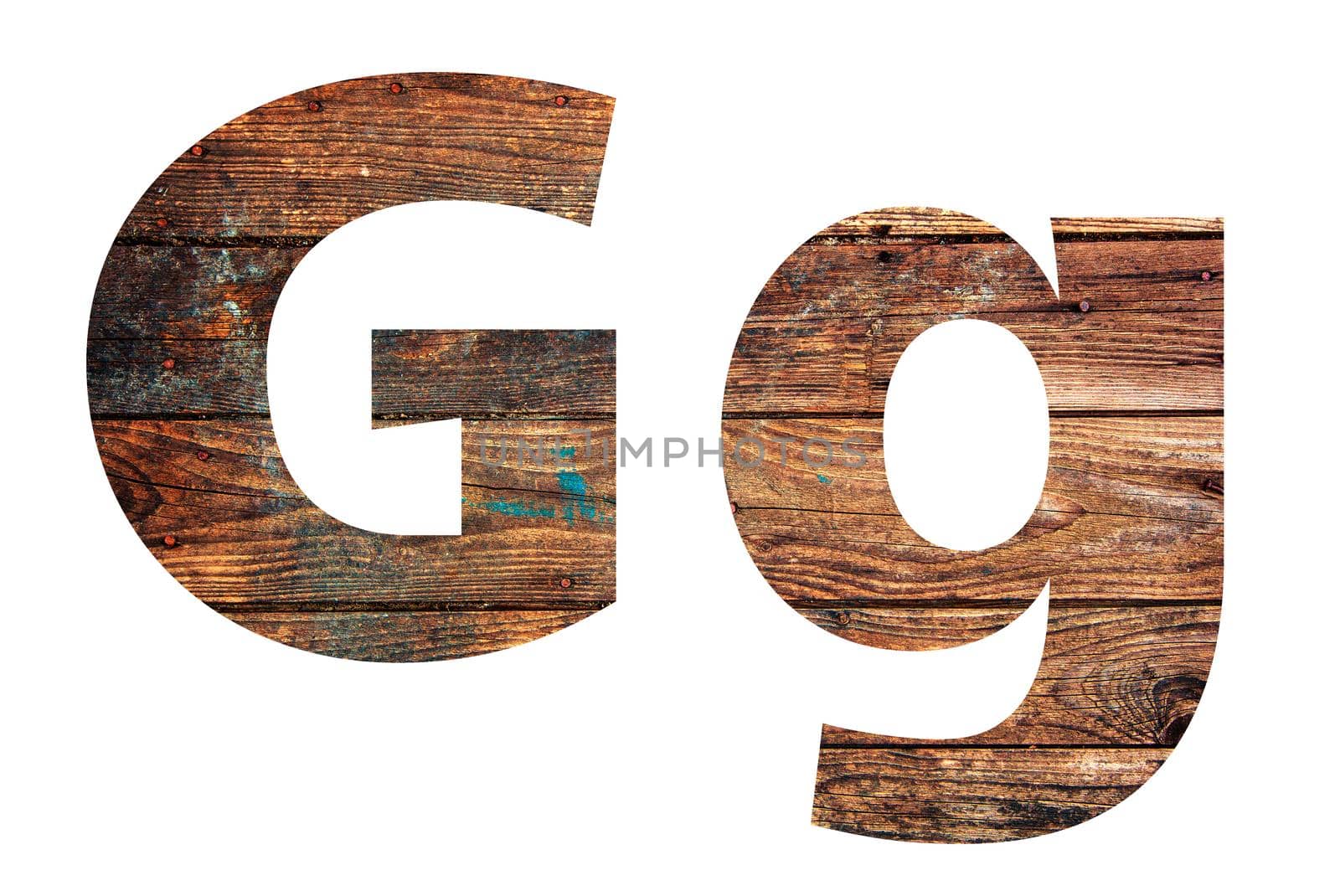 Wooden letters. Letter G. English alphabet isolated on white background. With clipping path