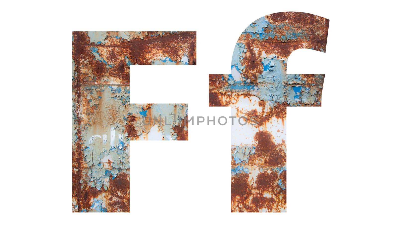 Rusty metal letter F. Old metal alphabet isolated on white background. by SlayCer