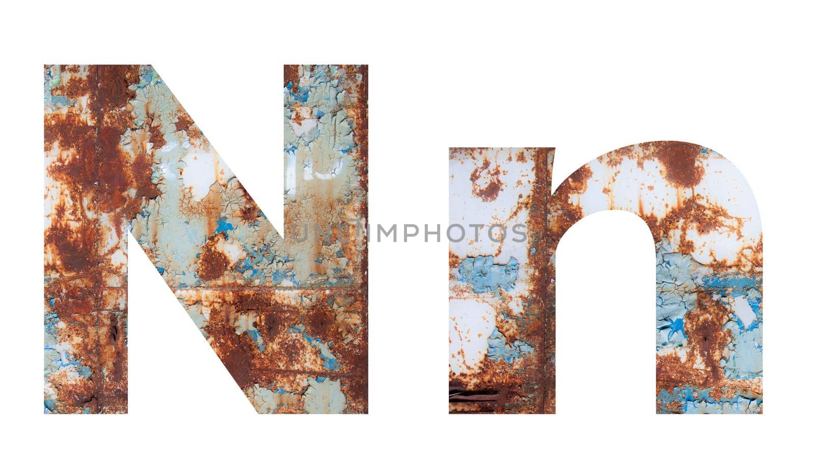 Rusty metal letter N. Old metal alphabet isolated on white background. by SlayCer