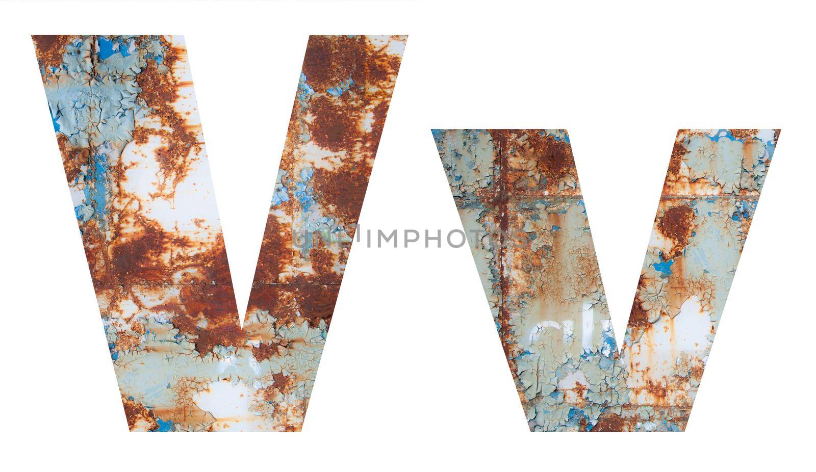 Rusty metal letter V. Old metal alphabet isolated on white background. by SlayCer