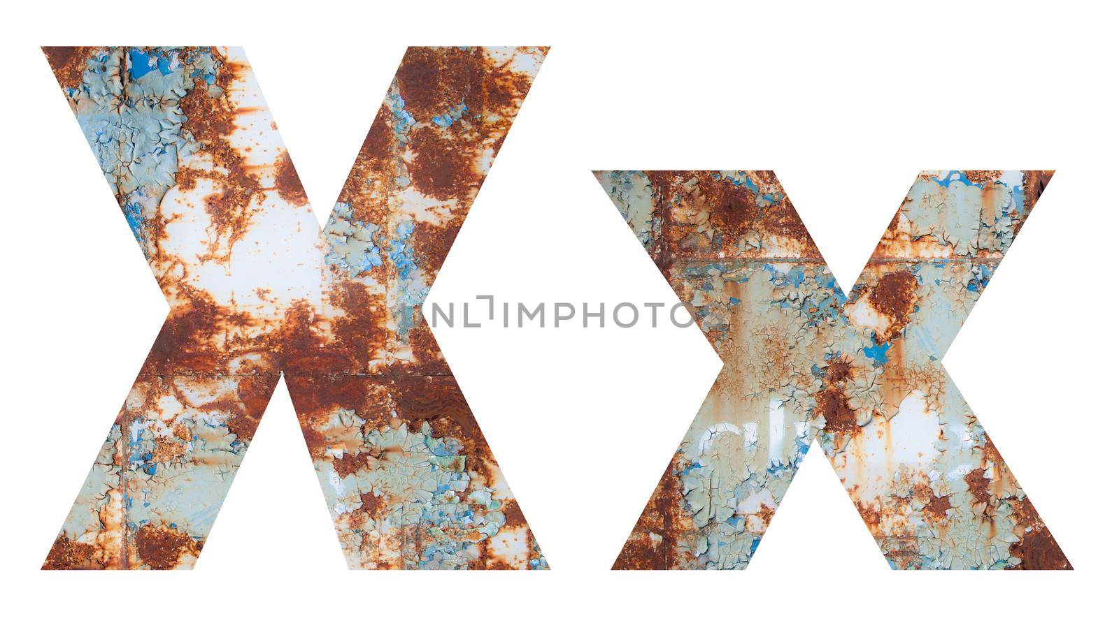 Rusty metal letter X. Old metal alphabet isolated on white background. by SlayCer