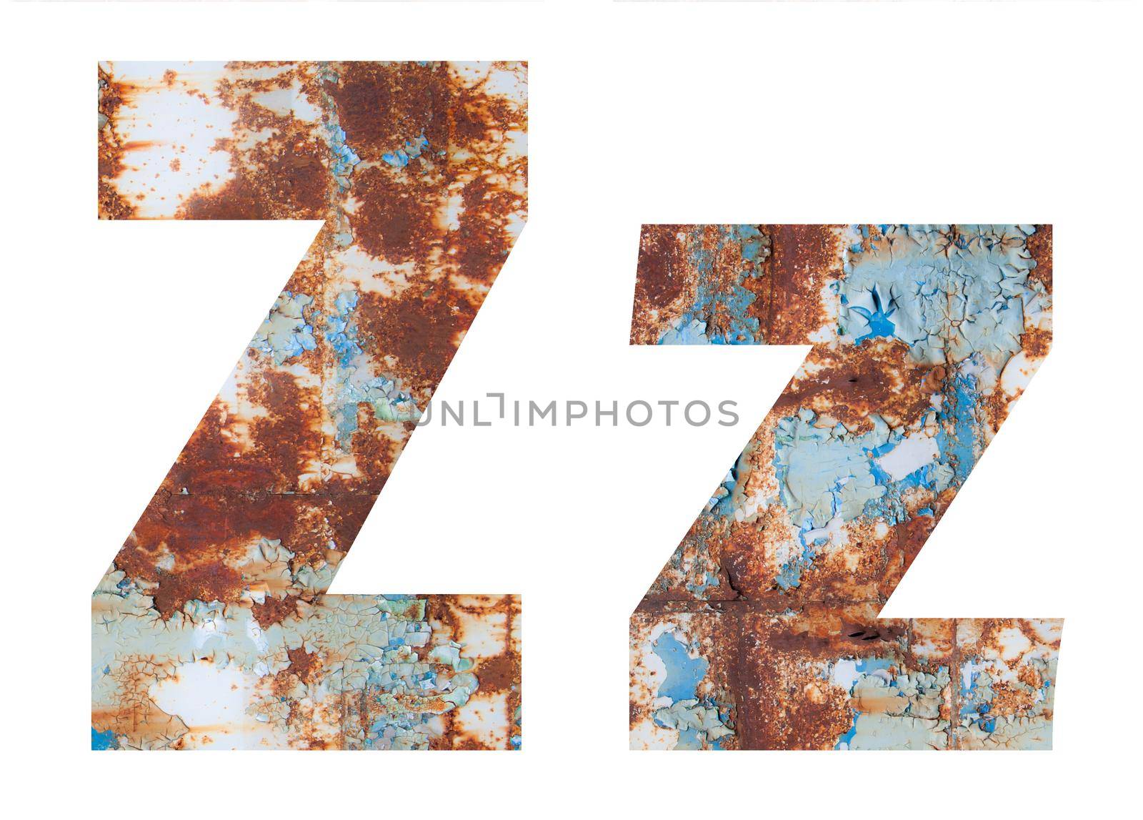 Rusty metal letter Z. Old metal alphabet isolated on white background. by SlayCer