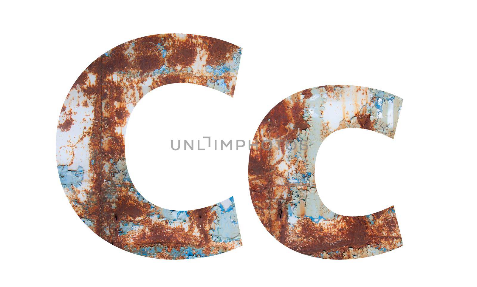 Rusty metal letter C. Old metal alphabet isolated on white background. by SlayCer