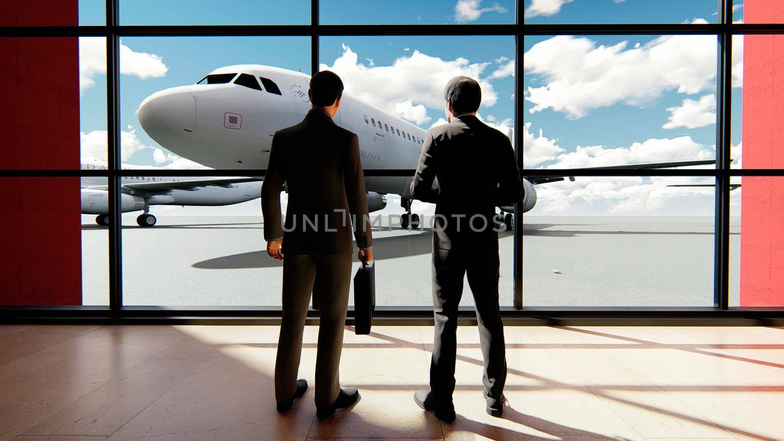 Time lapse with two businessmen talking in the airport. Trip or travel concept.
