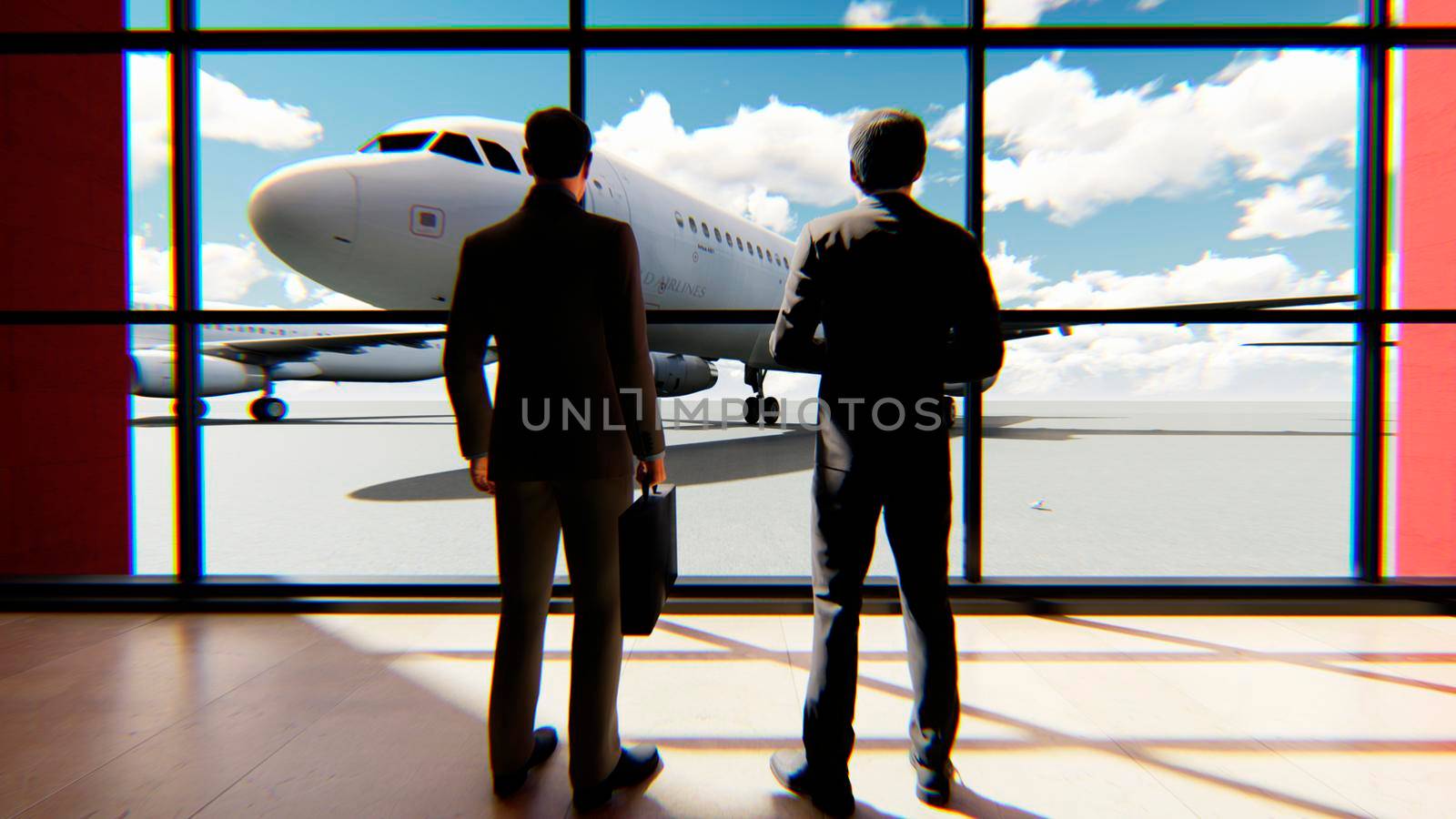 Time lapse with two businessmen talking in the airport. Trip or travel concept.