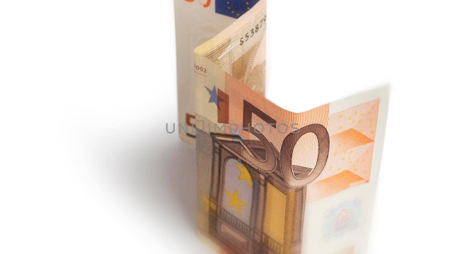 fifty euro banknote, clipping path, isolated on white background. Blurred concept
