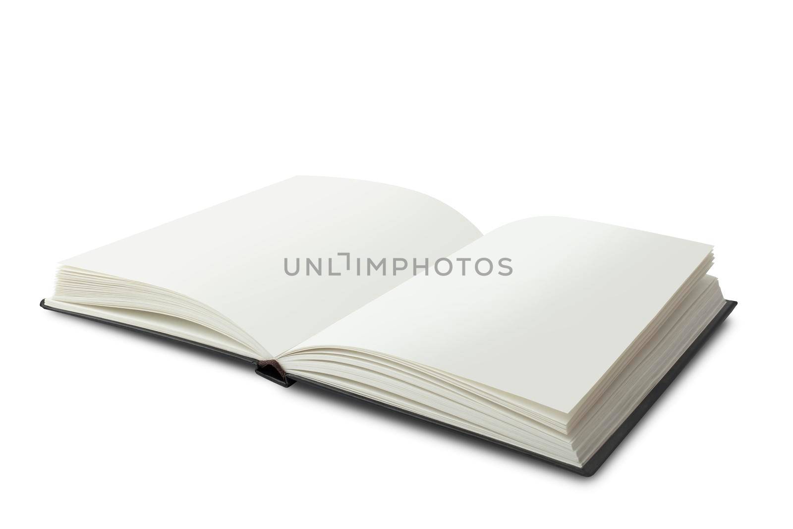 Empty Opened Notebook closeup on white background. Top view diary with clipping path