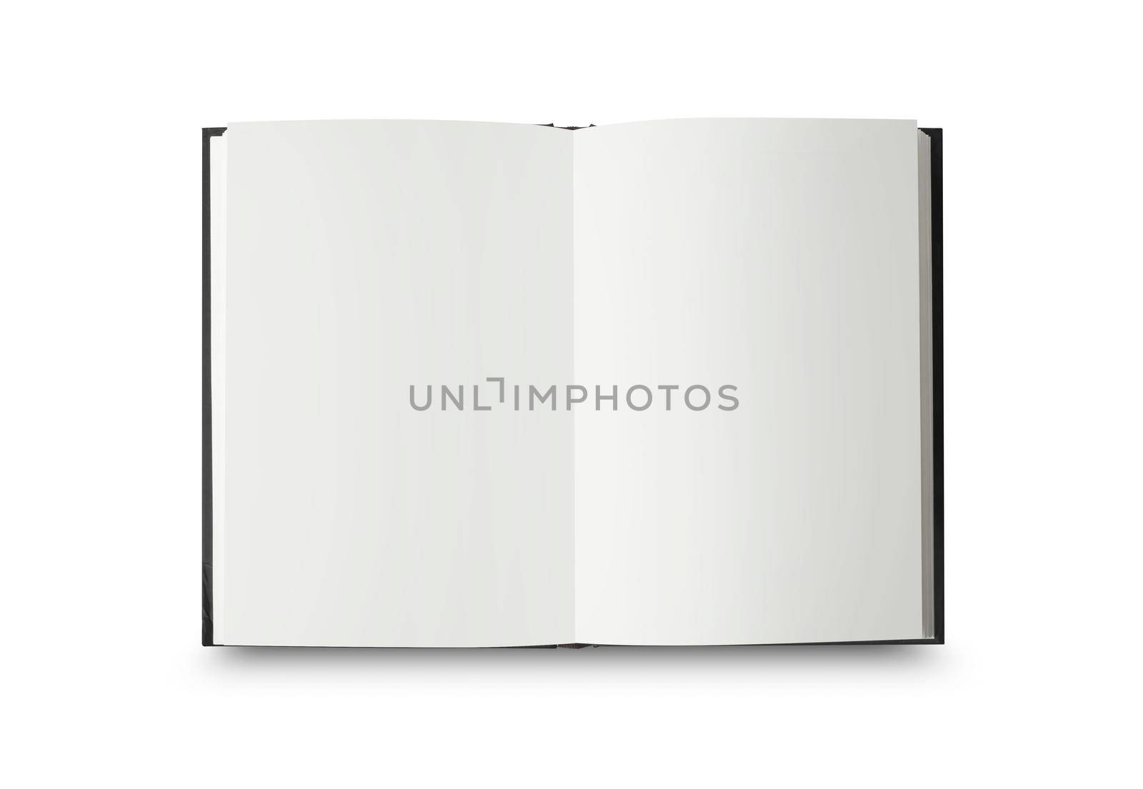 Empty Opened Notebook closeup on white background. Top view diary with clipping path