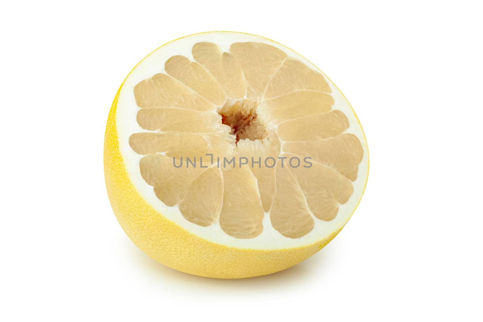 Pamela citrus fruit one cut in half isolated on white background. Clipping Path.