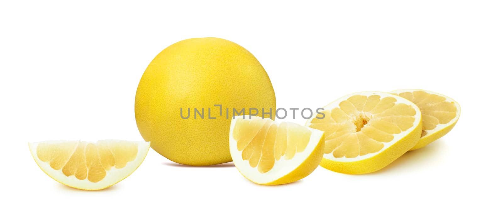 Pomelo citrus fruit and slices isolated on a white background