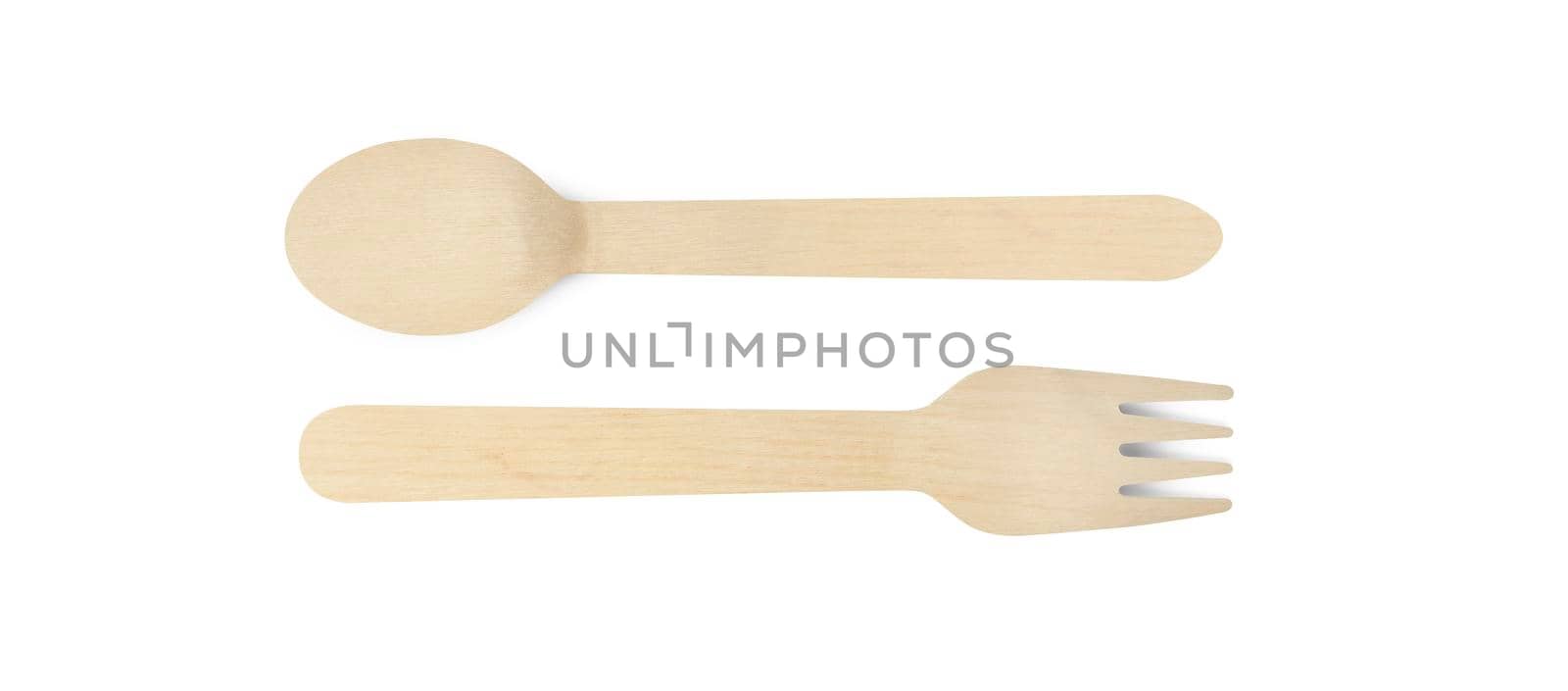 Wooden spoon and fork isolated on white background with clipping path.