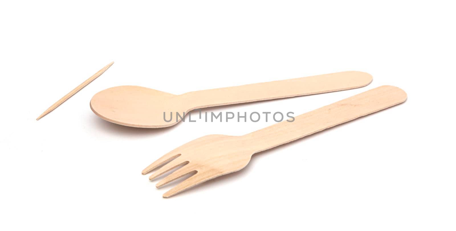 Wooden spoon and fork isolated on white background with clipping path.