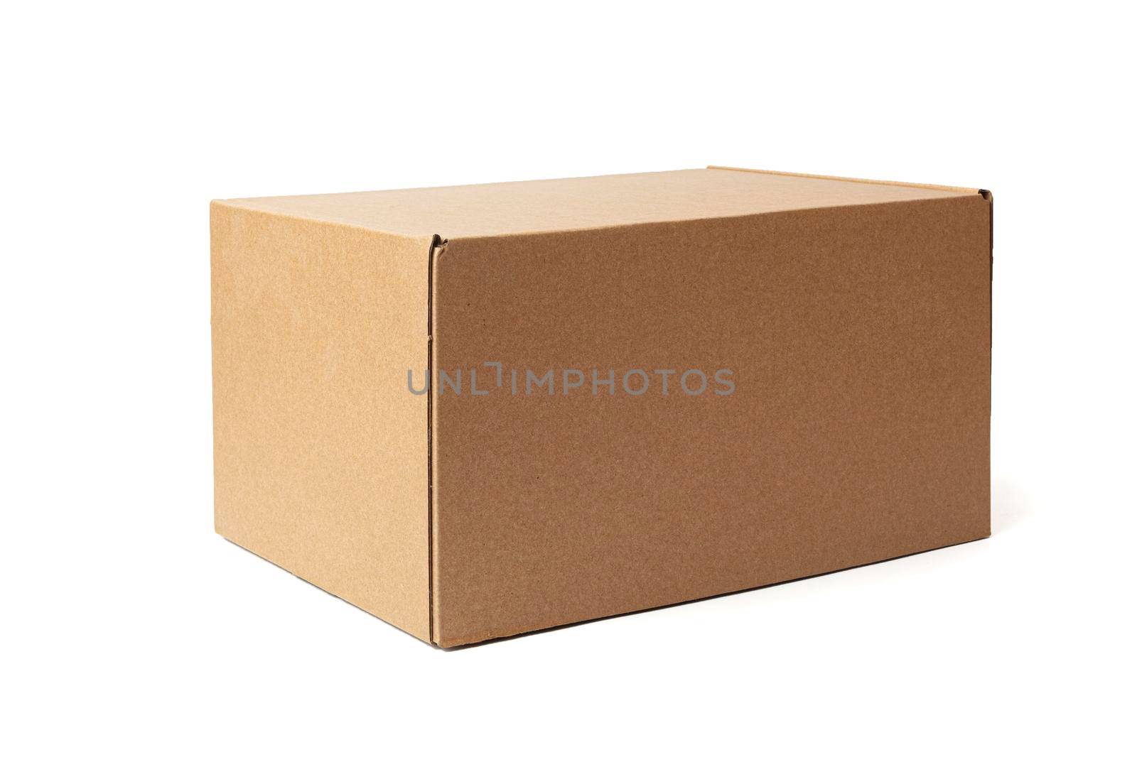 close up of a cardboard box on white background