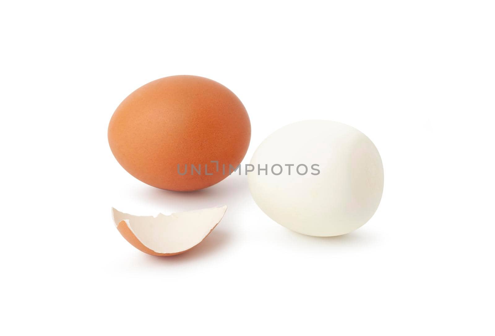 Peeled boiled egg isolated on white background with clipping path