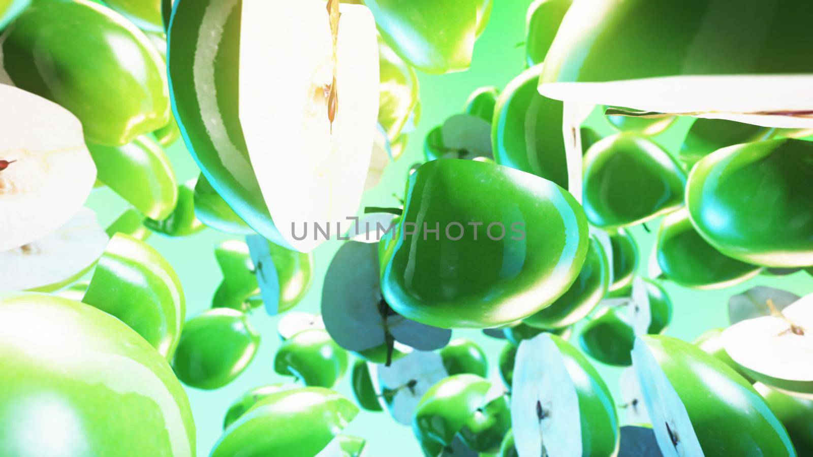 green apples on green background.. 3D rendering by designprojects