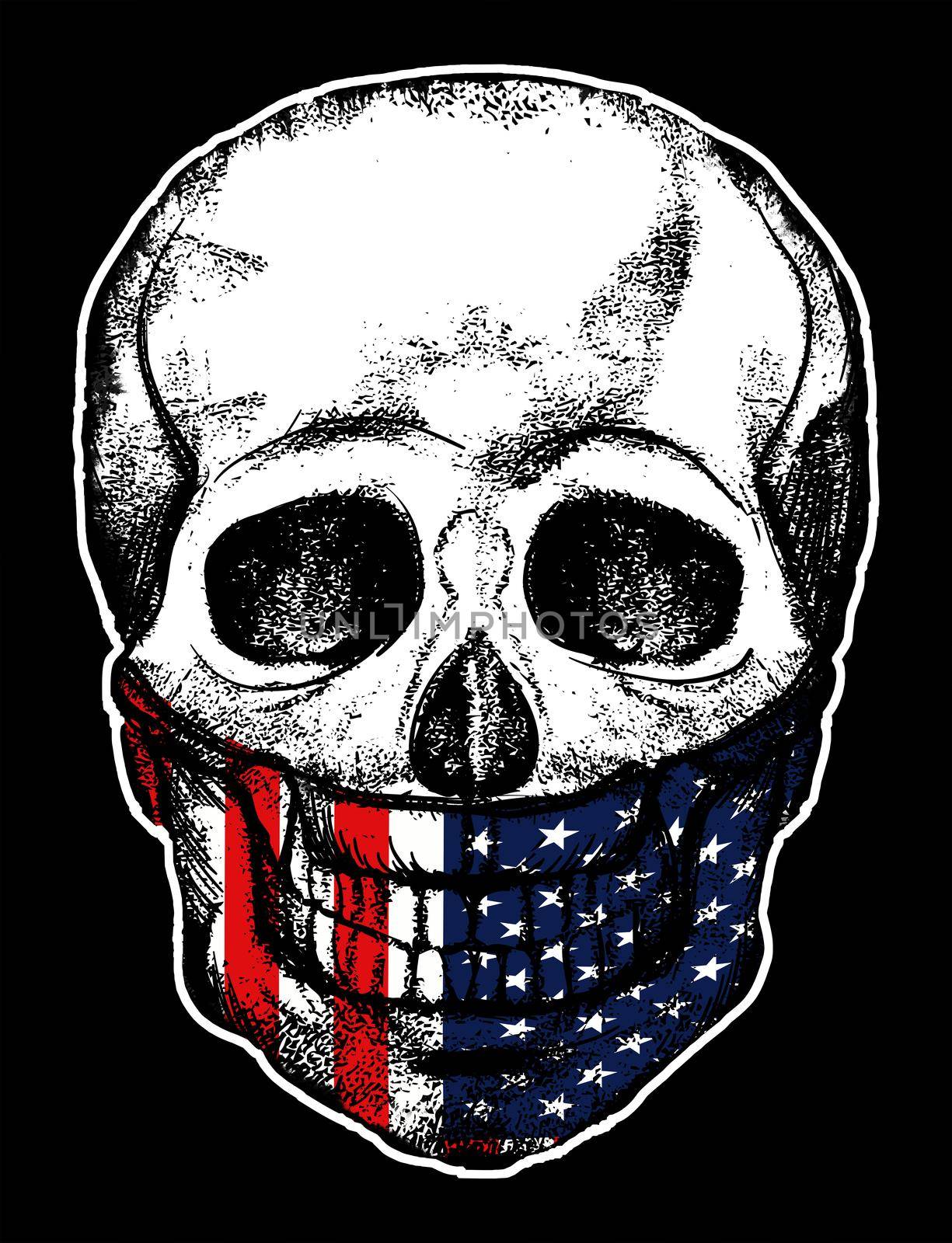 United States Flag Skull illustration on a black bacground by SlayCer