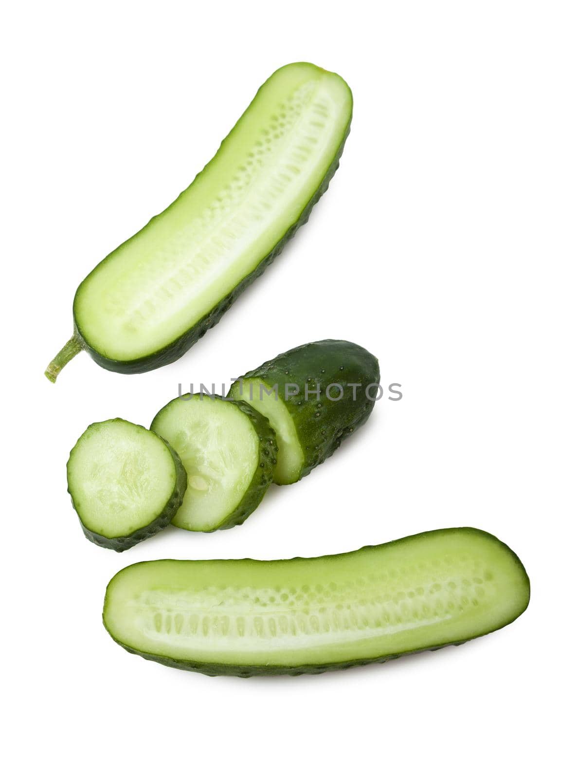 Fresh cucumber, chopped cucumber, isolated on white. background. With clipping path.