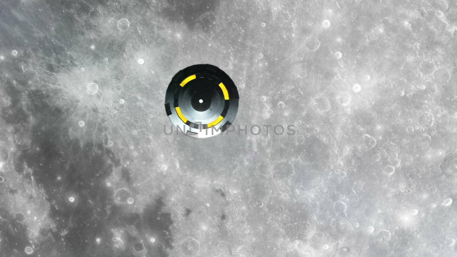 UFO is flying over the Moon, Abstract Background 3D rendering by designprojects