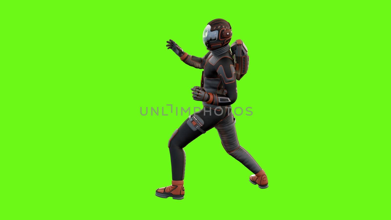 Sci fi man fights on green screen from two angles.. 3D rendering by designprojects