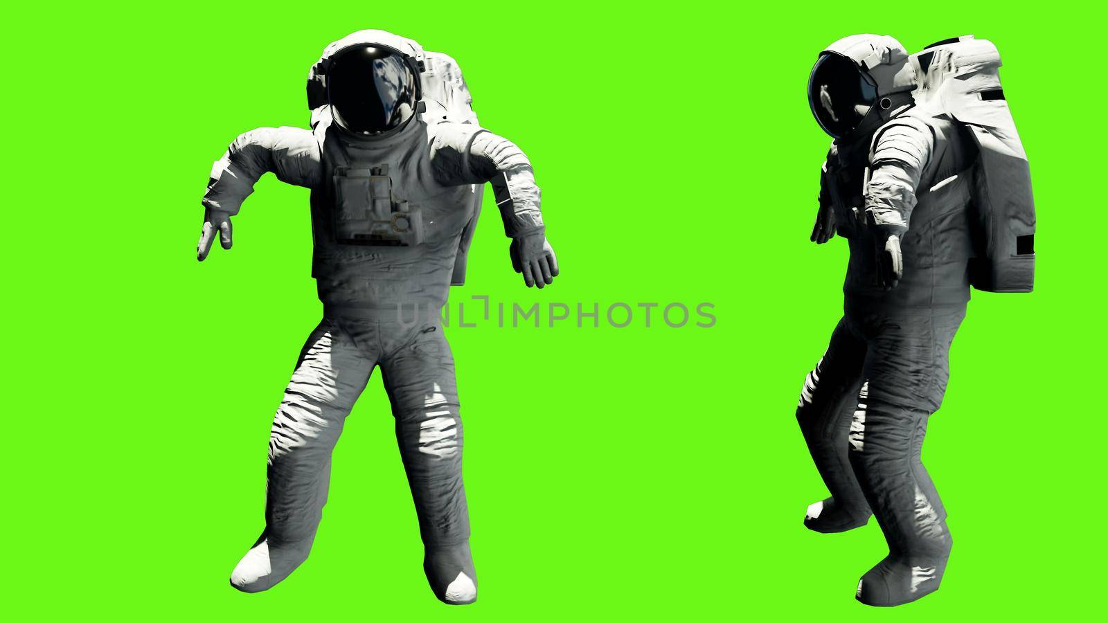 Astronaut dancing hip hop on green screen.