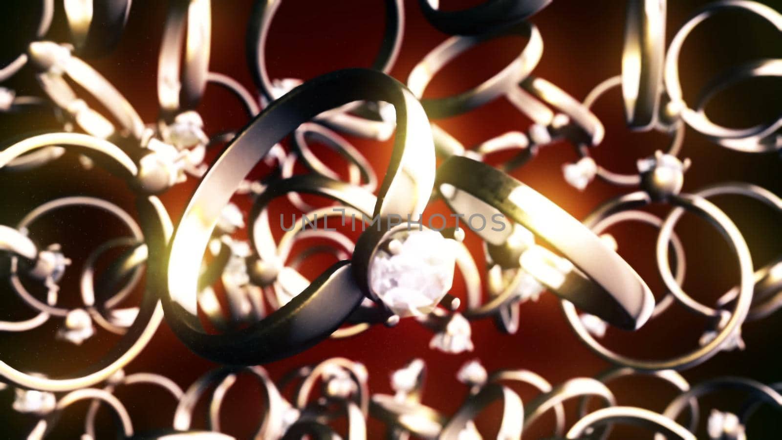 Abstract CGI motion graphics with golden rings