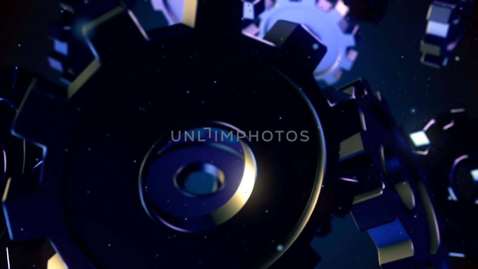 Abstract CGI motion graphics and flying gears.