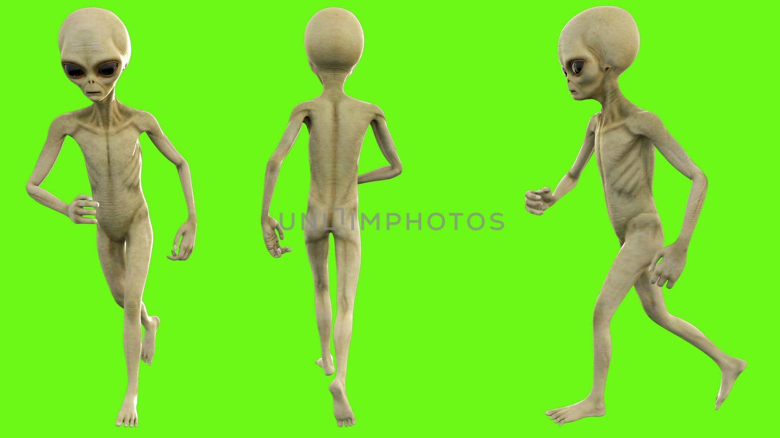 Alien running on green screen. 3D rendering by designprojects