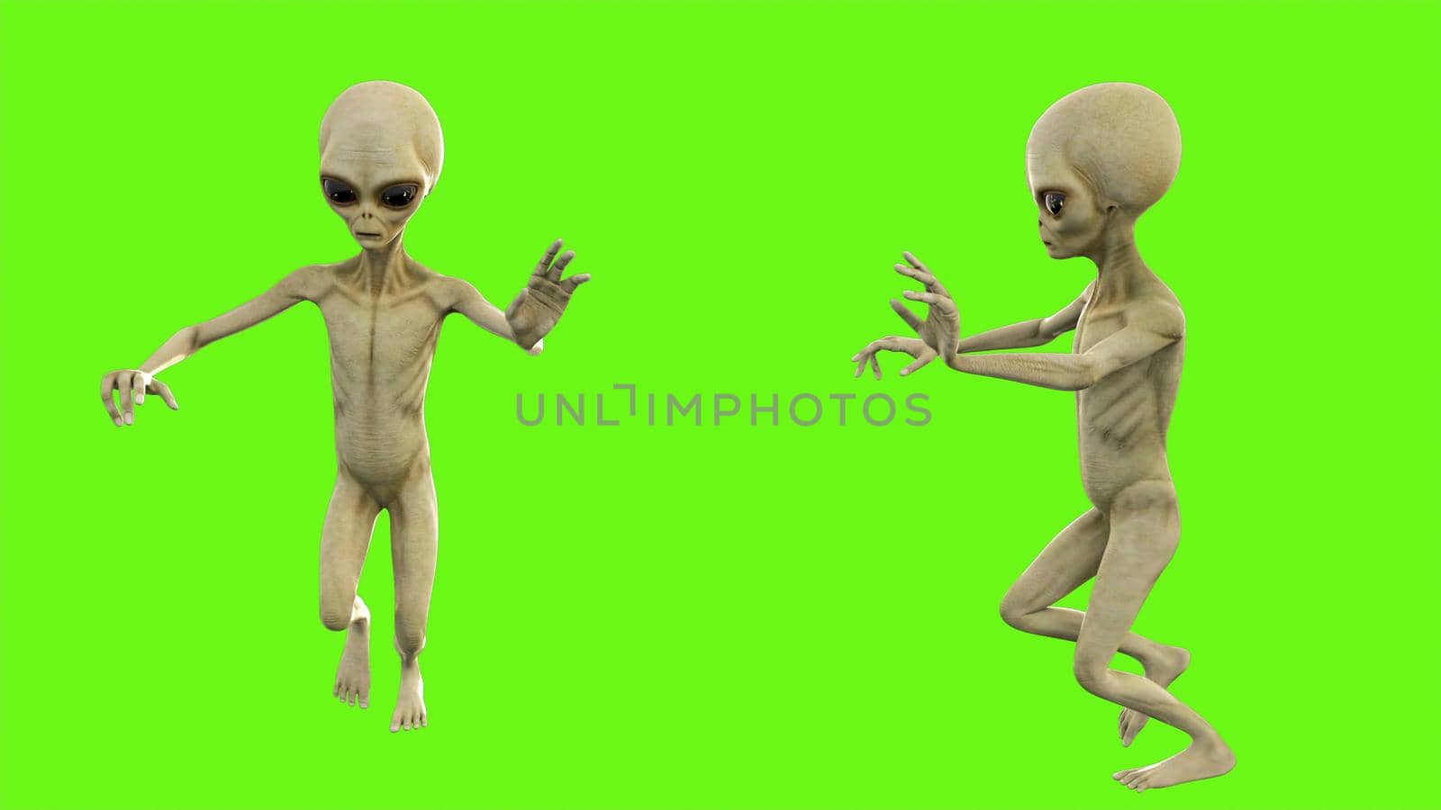 Alien runs away in fright. 3D rendering by designprojects