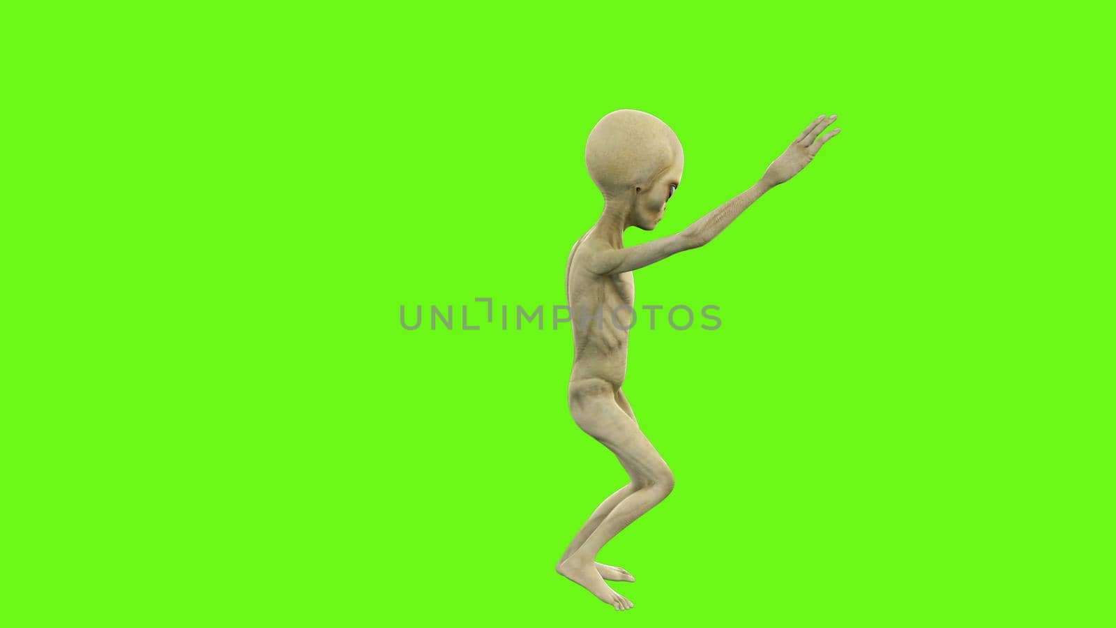 Alien dancing on green screen. 3D rendering by designprojects