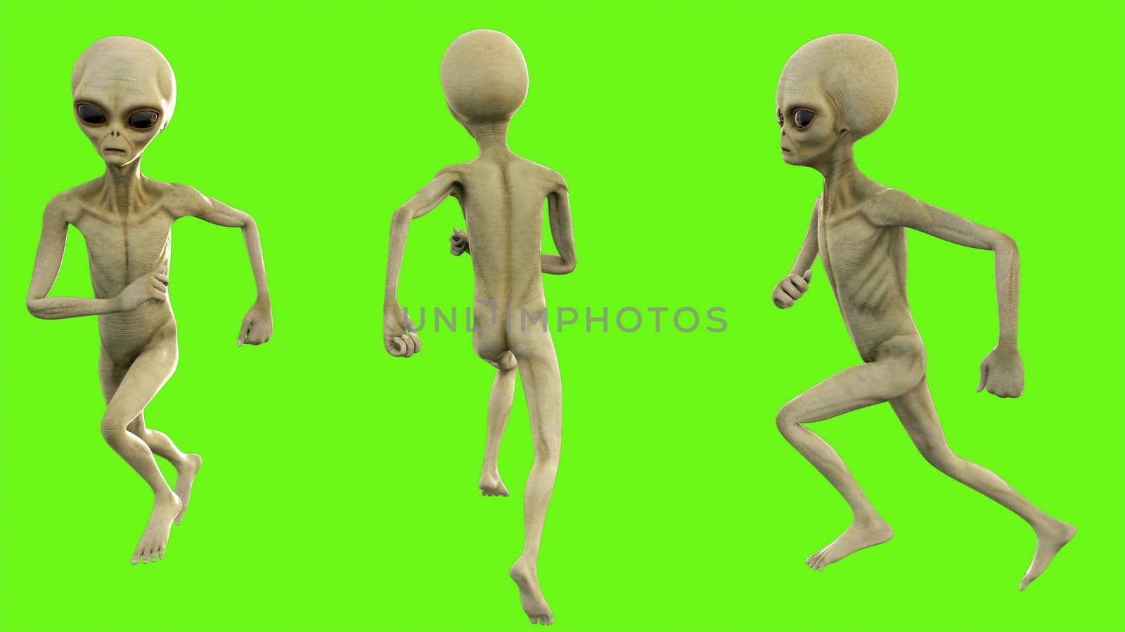 Alien running on green screen. 3D rendering by designprojects