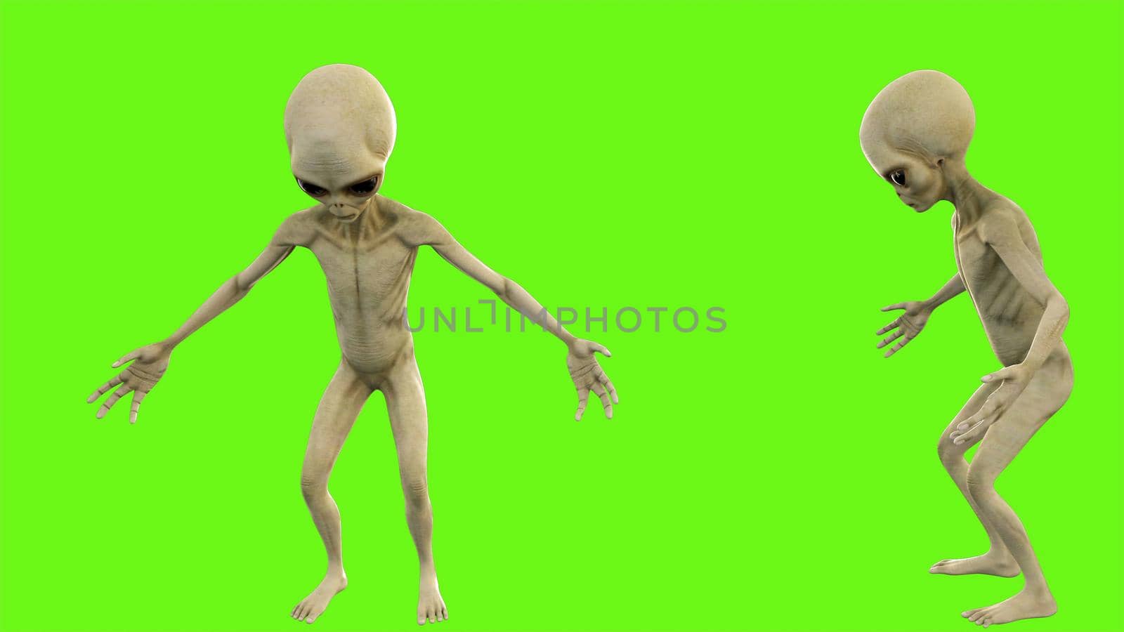 Alien talks on green screen. 3D rendering by designprojects