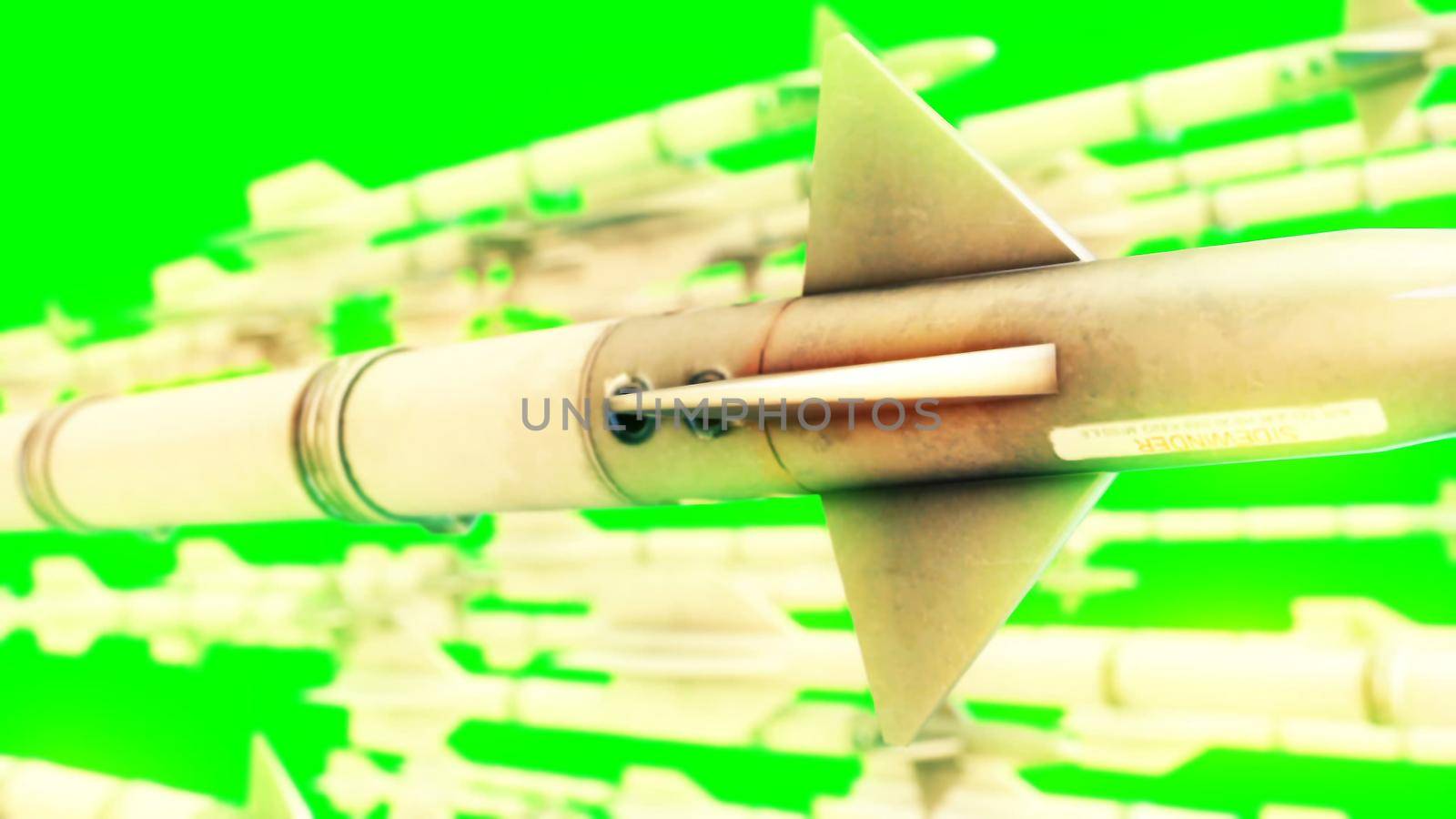 missiles on green screen. 3D rendering by designprojects