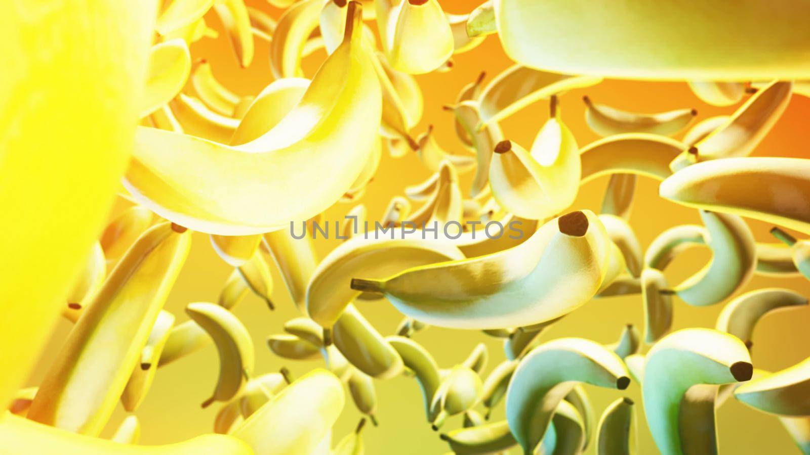 bananas on yellow background.. 3D rendering by designprojects